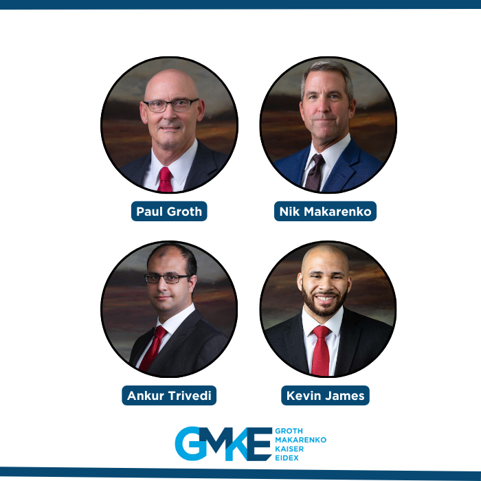 GMKE lawyers recognized by Best Lawyers in 2026 are Paul Groth, Nik Makarenko, Ankur Trivedi and Kevin James.
